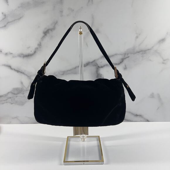 Fendi Black Velvet Gold Tassel Baguette - Picture 4 of 14